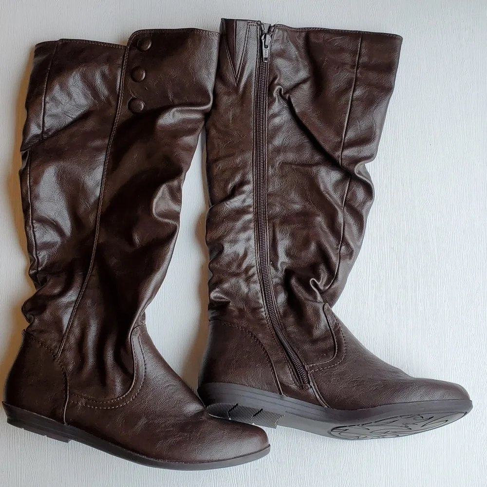 Cliffs by White Mountain Brown Faux Leather Mid Calf Fighter Boot 7.5 NWOT